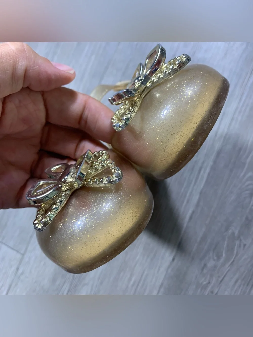 Mini Melissa Gold Sparkle Sweet Live Butterfly Mary Jane Jelly Shoes size 10